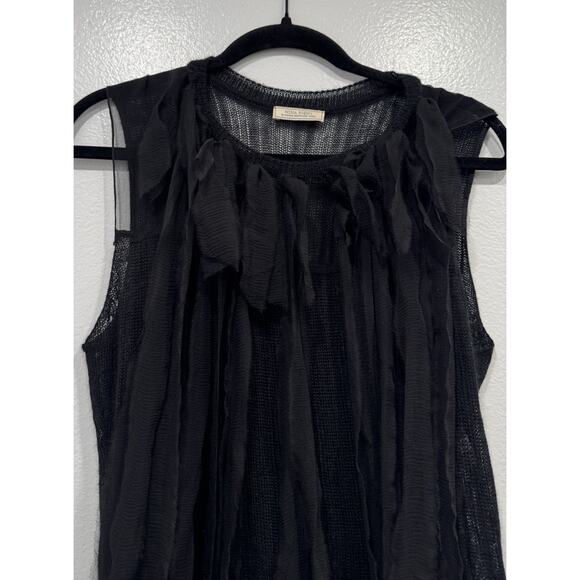 Nina Ricci Black Cashmere Silk Knit Tank Women’s Size Large Fringe Whimsigoth - Picture 2 of 11